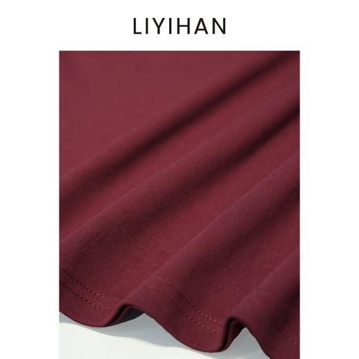 LIYIHAN 2026新年酒红色短袖t恤女直筒春夏新款刺绣长绒纯棉上衣 商品图3