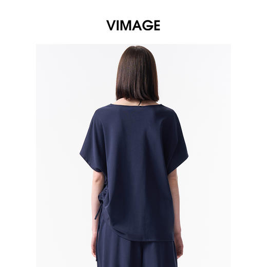 VIMAGE纬漫纪百搭圆领休闲风宽松抽绳短袖T恤上衣2026夏季新款V2513211 商品图4