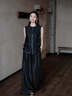 盛唐牡丹 | 青金石色龟纹香云纱阔腿裤