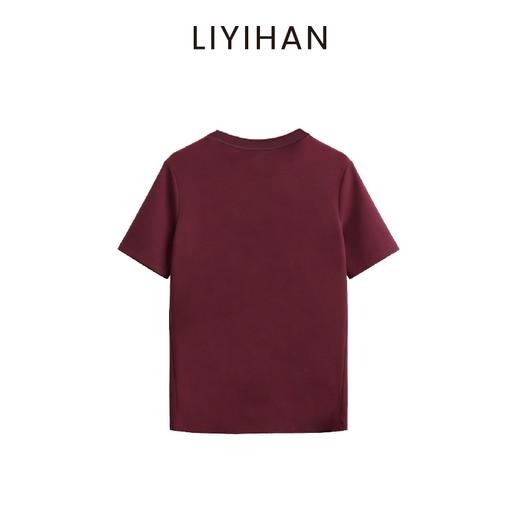 LIYIHAN 2026新年酒红色短袖t恤女直筒春夏新款刺绣长绒纯棉上衣 商品图4