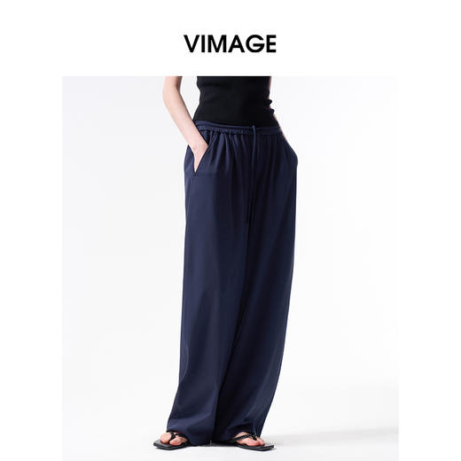 VIMAGE纬漫纪显瘦松弛感棉质阔腿显瘦纯色抽绳休闲裤2026夏季新款V2505215 商品图0