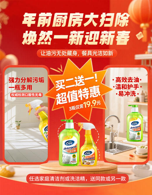 （买二送一）纯杰洗洁精600g/瓶【GA】 商品图0