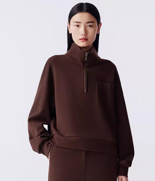 朗姿 羊毛气质休闲立领针织卫衣女简约半拉链上衣LAJH04JHT171 商品图1