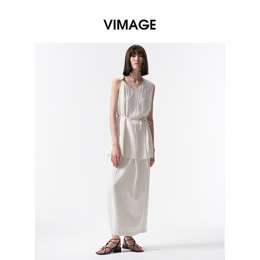 VIMAGE纬漫纪2026夏季新款简约条纹通勤百搭中长款休闲半身裙V2506211 商品图1