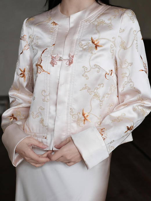 盛唐牡丹 | 杨妃粉色重缎真丝外套 商品图2