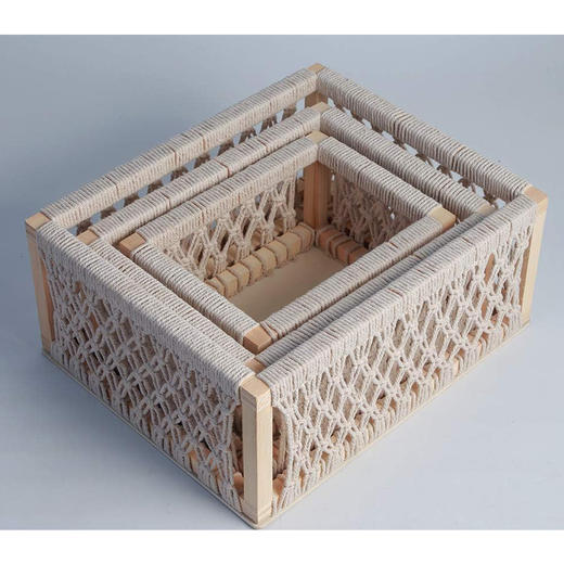 【3件套】美国 Macrame 高品质木制棉绳编织储物篮套装 桌面收纳筐 化妆品零食玩具收纳 X002BRBOYH 商品图4