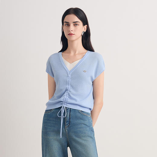 EITIE爱特爱2026夏季新款修身显瘦通勤气质短袖针织上衣8601304 商品图4