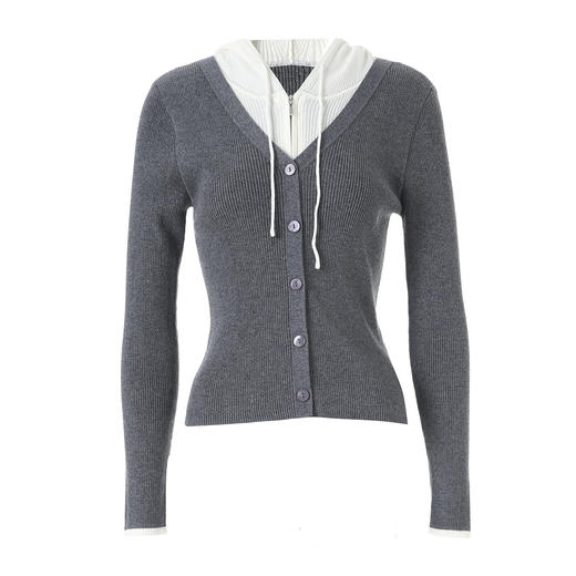 EITIE爱特爱时尚减龄亮丝连帽修身假两件撞色针织衫2026春季新款A2601105 商品图12