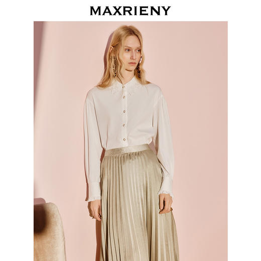 MAXRIENY宫廷复古气质感穿搭绣花领落肩廓形衬衫宽松长袖上衣秋(货号:MS86TP514) 商品图2