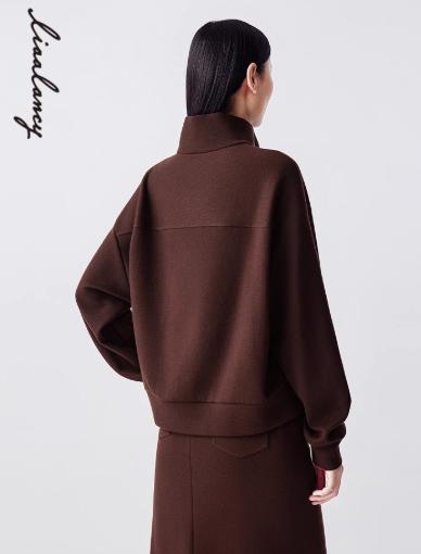 朗姿 羊毛气质休闲立领针织卫衣女简约半拉链上衣LAJH04JHT171 商品图2