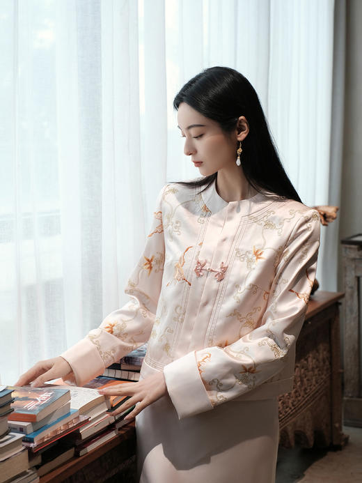 盛唐牡丹 | 杨妃粉色重缎真丝外套 商品图1