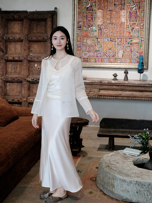 盛唐牡丹 | 汉白玉色真丝绡女上衣 商品图4