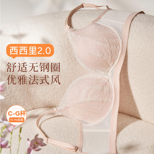 【西西里2.0蕾丝无钢圈】超薄显小不凸点蕾丝三角杯大杯文胸内衣 商品图1