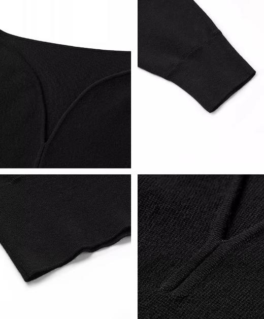 朗姿 法式气质V领黑色短款针织衫LSJH02KPR482 商品图5