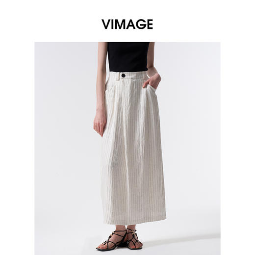 VIMAGE纬漫纪2026夏季新款简约条纹通勤百搭中长款休闲半身裙V2506211 商品图0