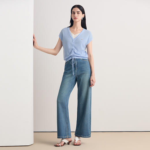 EITIE爱特爱2026夏季新款修身显瘦通勤气质短袖针织上衣8601304 商品图3