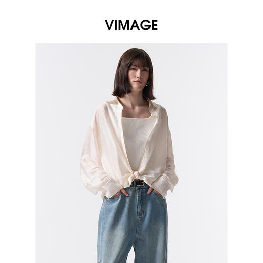VIMAGE纬漫纪醋纤光泽肌理感宽松显瘦防晒衬衫长袖上衣2026春新款V2509202 商品图2