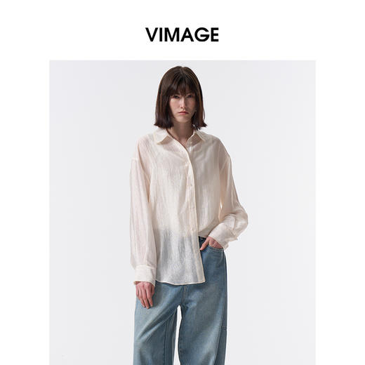 VIMAGE纬漫纪醋纤光泽肌理感宽松显瘦防晒衬衫长袖上衣2026春新款V2509202 商品图4