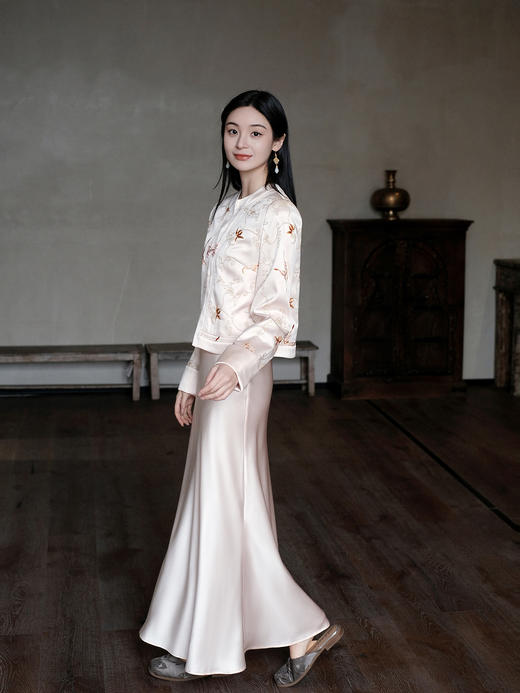 盛唐牡丹 | 杨妃粉色重缎真丝外套 商品图5