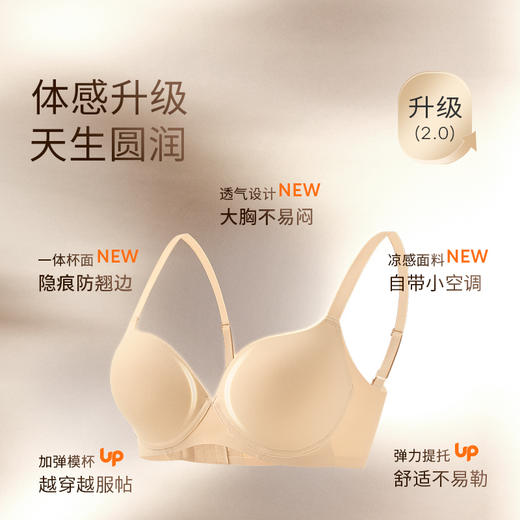 【圆圆隐形杯2.0】光面无痕全罩杯隐形聚拢收副乳承托文胸女士 商品图1
