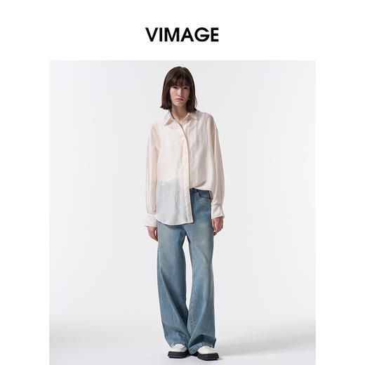 VIMAGE纬漫纪醋纤光泽肌理感宽松显瘦防晒衬衫长袖上衣2026春新款V2509202 商品图0