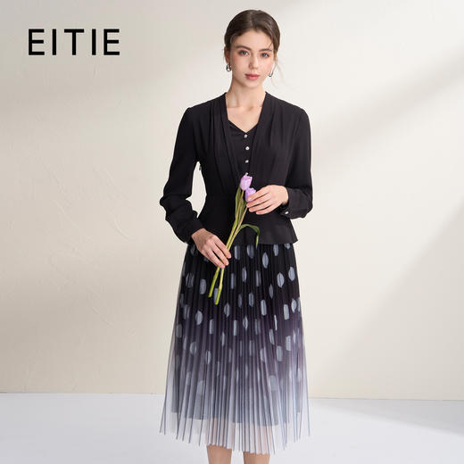 EITIE爱特爱时尚通勤假两件收腰百褶拼接连衣裙2026春新款A2607117 商品图0