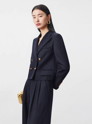 朗姿 纯羊毛轻职场双排扣短西装外套LCJH01WJK162 商品图0