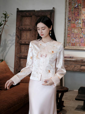 盛唐牡丹 | 杨妃粉色重缎真丝外套