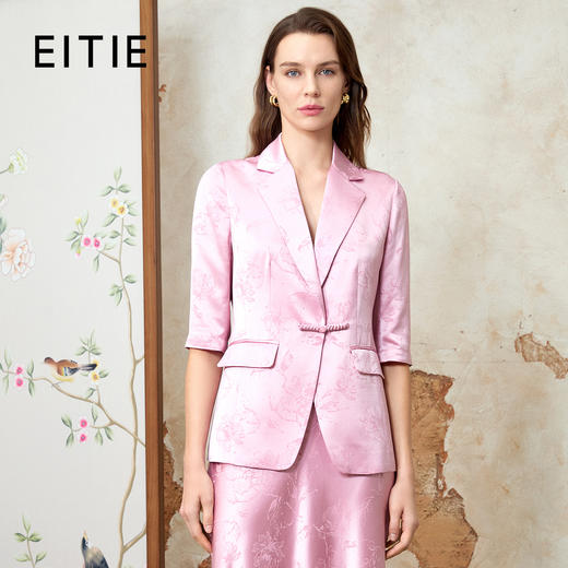 EITIE爱特爱气质五分袖修身显瘦暗纹翻领西装外套春新款8103815 商品图0