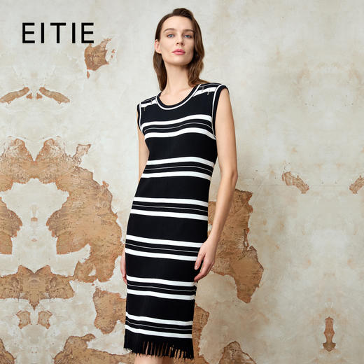EITIE爱特爱春季新款时尚舒适透气百搭通勤显瘦针织流苏直筒连衣裙8101813 商品图0