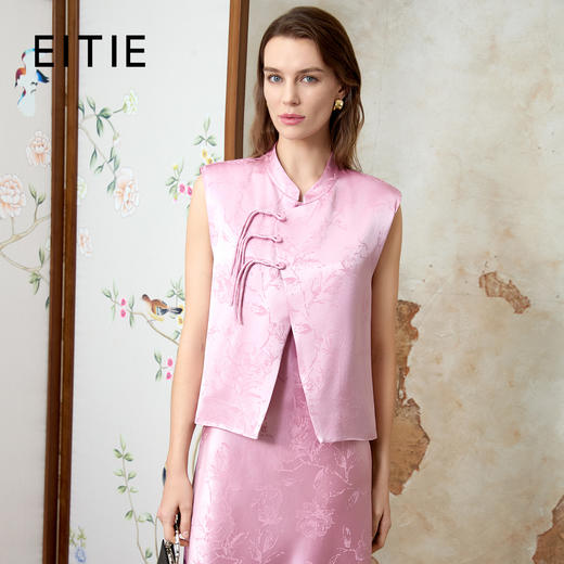 EITIE爱特爱中式盘扣气质立领直筒无袖马甲外套春季新款8103816 商品图0