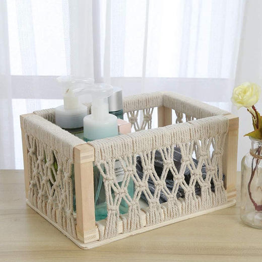 【3件套】美国 Macrame 高品质木制棉绳编织储物篮套装 桌面收纳筐 化妆品零食玩具收纳 X002BRBOYH 商品图5