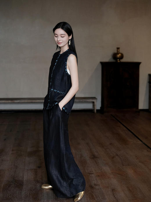 盛唐牡丹 | 青金石色龟纹香云纱阔腿裤 商品图3