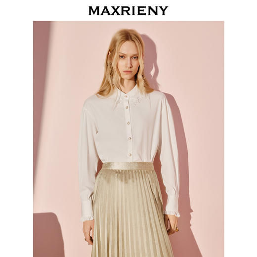 MAXRIENY宫廷复古气质感穿搭绣花领落肩廓形衬衫宽松长袖上衣秋(货号:MS86TP514) 商品图0