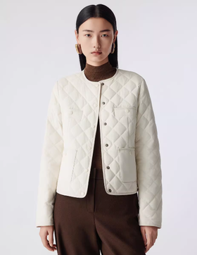 朗姿 百搭菱格棉服短外套女高级白色轻薄棉衣LCJH02PJP706