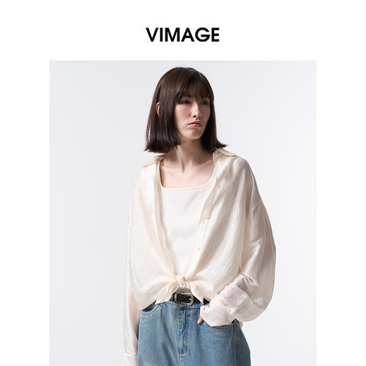 VIMAGE纬漫纪醋纤光泽肌理感宽松显瘦防晒衬衫长袖上衣2026春新款V2509202 商品图3
