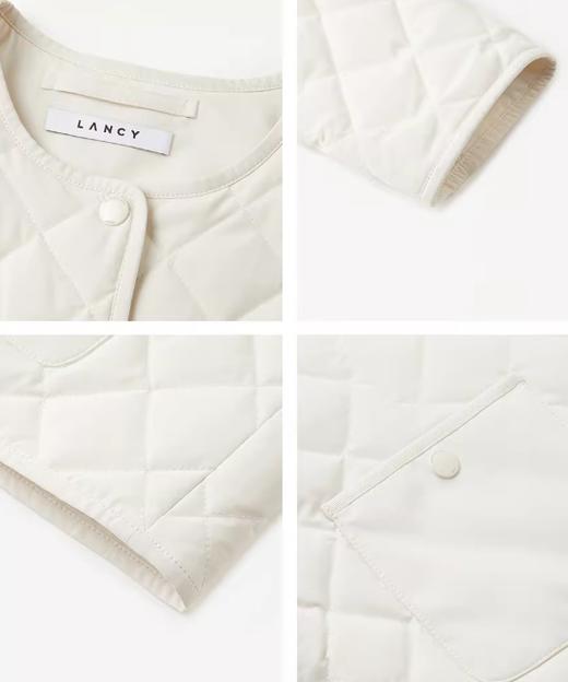朗姿 百搭菱格棉服短外套女高级白色轻薄棉衣LCJH02PJP706 商品图5