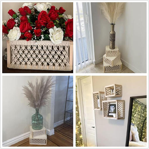 【3件套】美国 Macrame 高品质木制棉绳编织储物篮套装 桌面收纳筐 化妆品零食玩具收纳 X002BRBOYH 商品图1