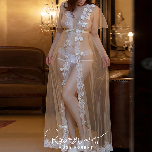 情人节礼盒丨朦胧性感蝴蝶结网纱长袍 P251111 商品图3