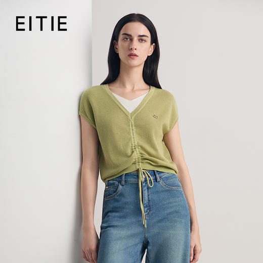 EITIE爱特爱2026夏季新款修身显瘦通勤气质短袖针织上衣8601304 商品图1