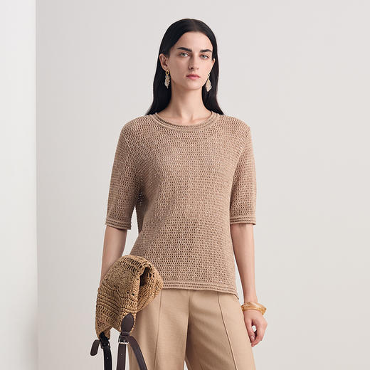 EITIE爱特爱舒适高级感简约圆领针织衫短袖2026夏季新款8601301 商品图5