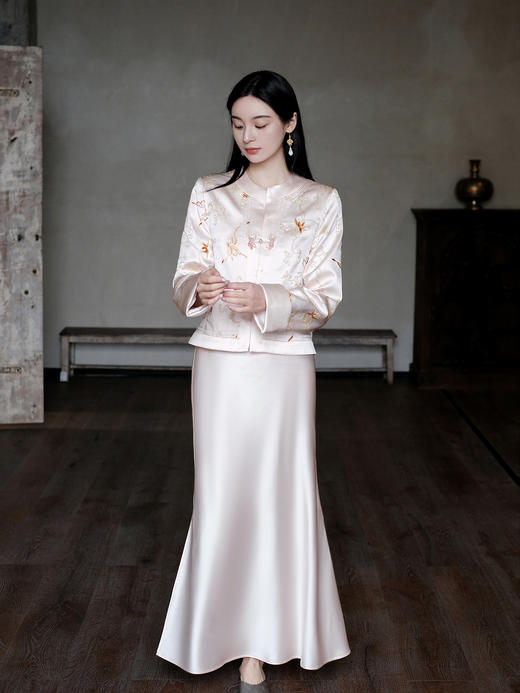 盛唐牡丹 | 杨妃粉色重缎真丝外套 商品图6