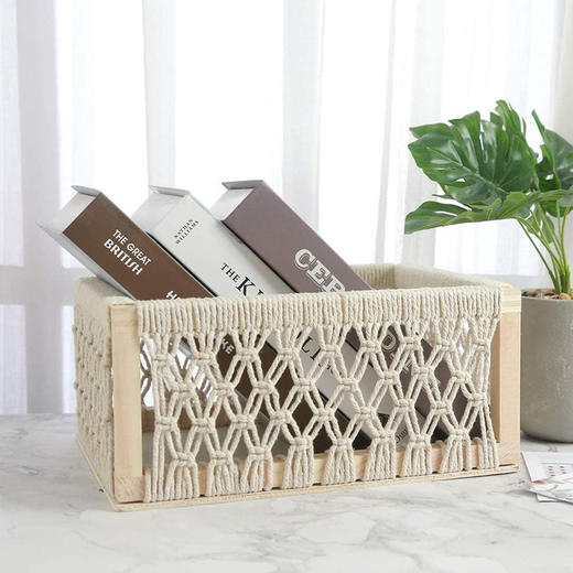 【3件套】美国 Macrame 高品质木制棉绳编织储物篮套装 桌面收纳筐 化妆品零食玩具收纳 X002BRBOYH 商品图3