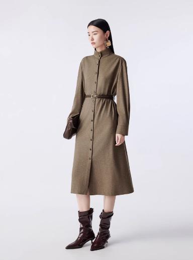 朗姿 优雅老钱风立领收腰衬衫裙排扣连衣裙LCJH03WOP100 商品图1