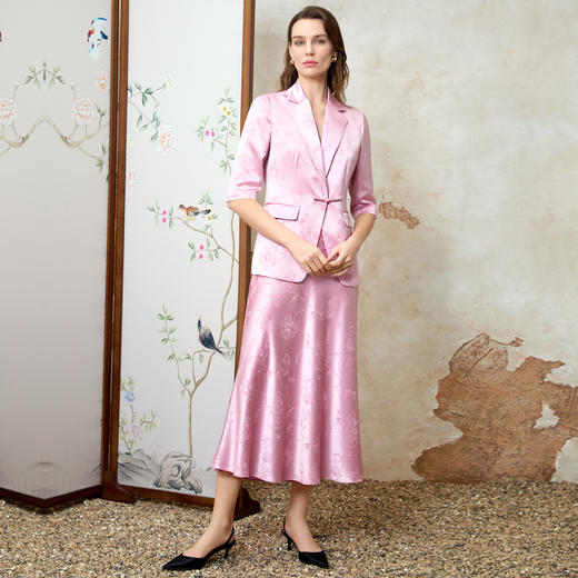 EITIE爱特爱精致中式暗纹高腰a字过膝半身裙春季新款8106808 商品图1