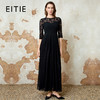 EITIE爱特爱春季新款法式气质显瘦压褶蕾丝拼接显瘦黑色连衣裙8107841 商品缩略图0
