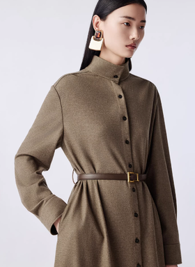 朗姿 优雅老钱风立领收腰衬衫裙排扣连衣裙LCJH03WOP100