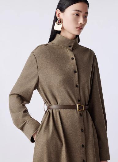 朗姿 优雅老钱风立领收腰衬衫裙排扣连衣裙LCJH03WOP100 商品图0