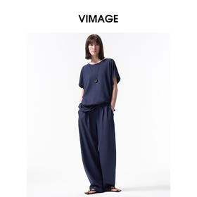 VIMAGE纬漫纪百搭圆领休闲风宽松抽绳短袖T恤上衣2026夏季新款V2513211