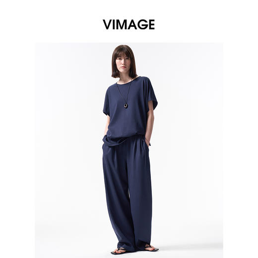 VIMAGE纬漫纪百搭圆领休闲风宽松抽绳短袖T恤上衣2026夏季新款V2513211 商品图0